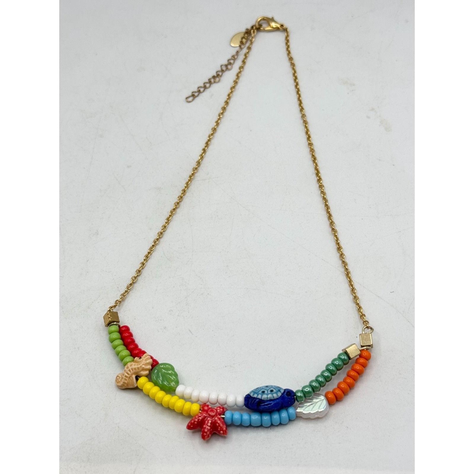 Vintage Vintage seed bead sea life porcelain charm beaded necklace Size ONE SIZE - 2 Thumbnail