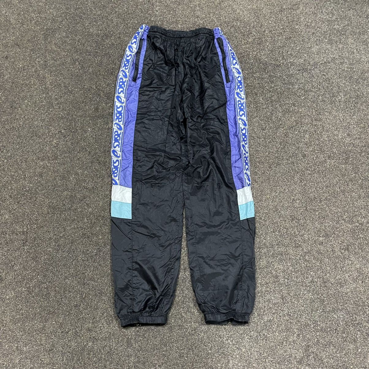 Vintage Y2K Asics Nylon Baggy Track Pants Purple Black Bleached 32 Size US 32 / EU 48 - 1 Thumbnail