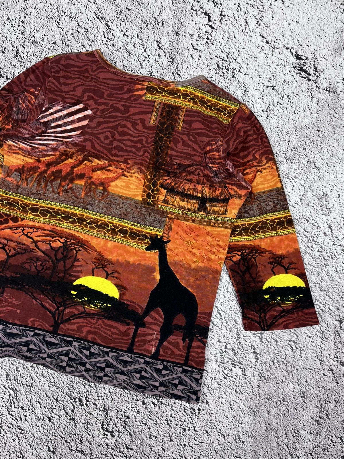 Japanese Brand Vintage 90s African Safari Giraffe Sunset Beaded Top Size M / US 6-8 / IT 42-44 - 9 Thumbnail