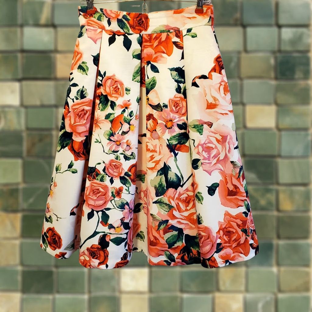 Vintage VINTAGE Eliza J Floral Midi Flounce Party Skirt Jacquard Roses Tulle Underlay Sz 4 Size 27" / US 4 / IT 40 - 1 Thumbnail