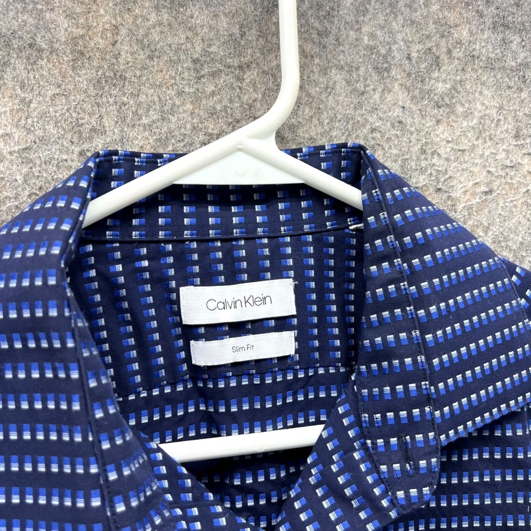 Calvin Klein Calvin Klein Shirt Mens Large Blue Navy Button Down Dress Slim Patterned Dots Size 42R - 6 Thumbnail