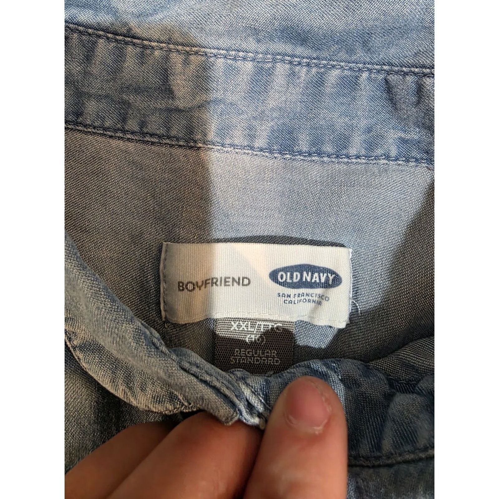 Old Navy Old Navy Western Jean Denim Button Down 100% Cotton Shirt Dress sz L Blue Knee Length Womens Dress, Pre-owned Good, Tiny Stain Size L / US 10 / IT 46 - 5 Thumbnail