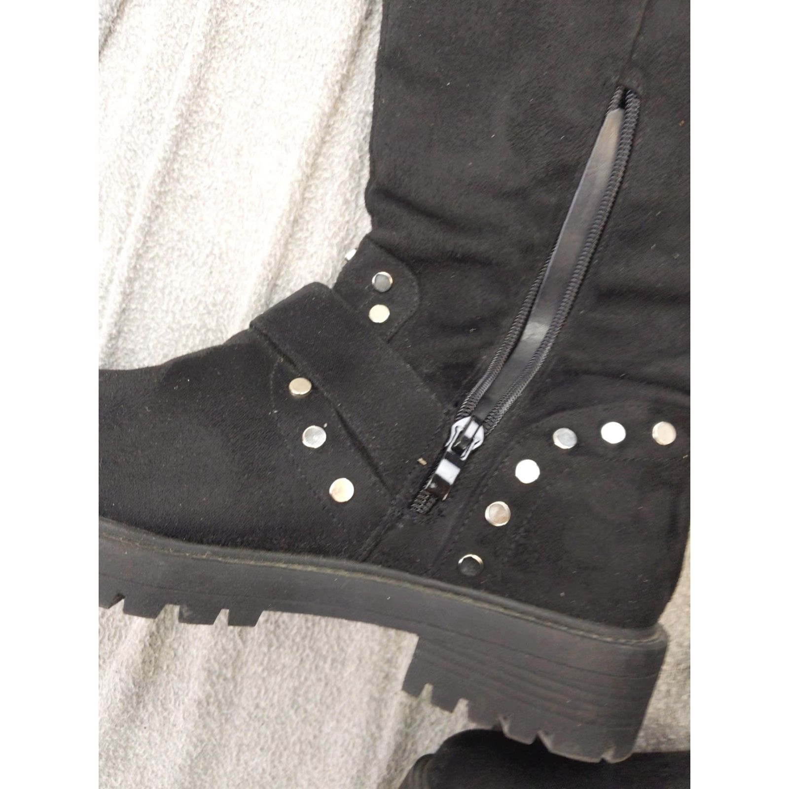 Venus Venus Womens Knee High Biker Boots Black Faux Suede Zip Studded Buckle 7.5 Europe 37.5 Size US 8 / IT 38 - 4 Thumbnail