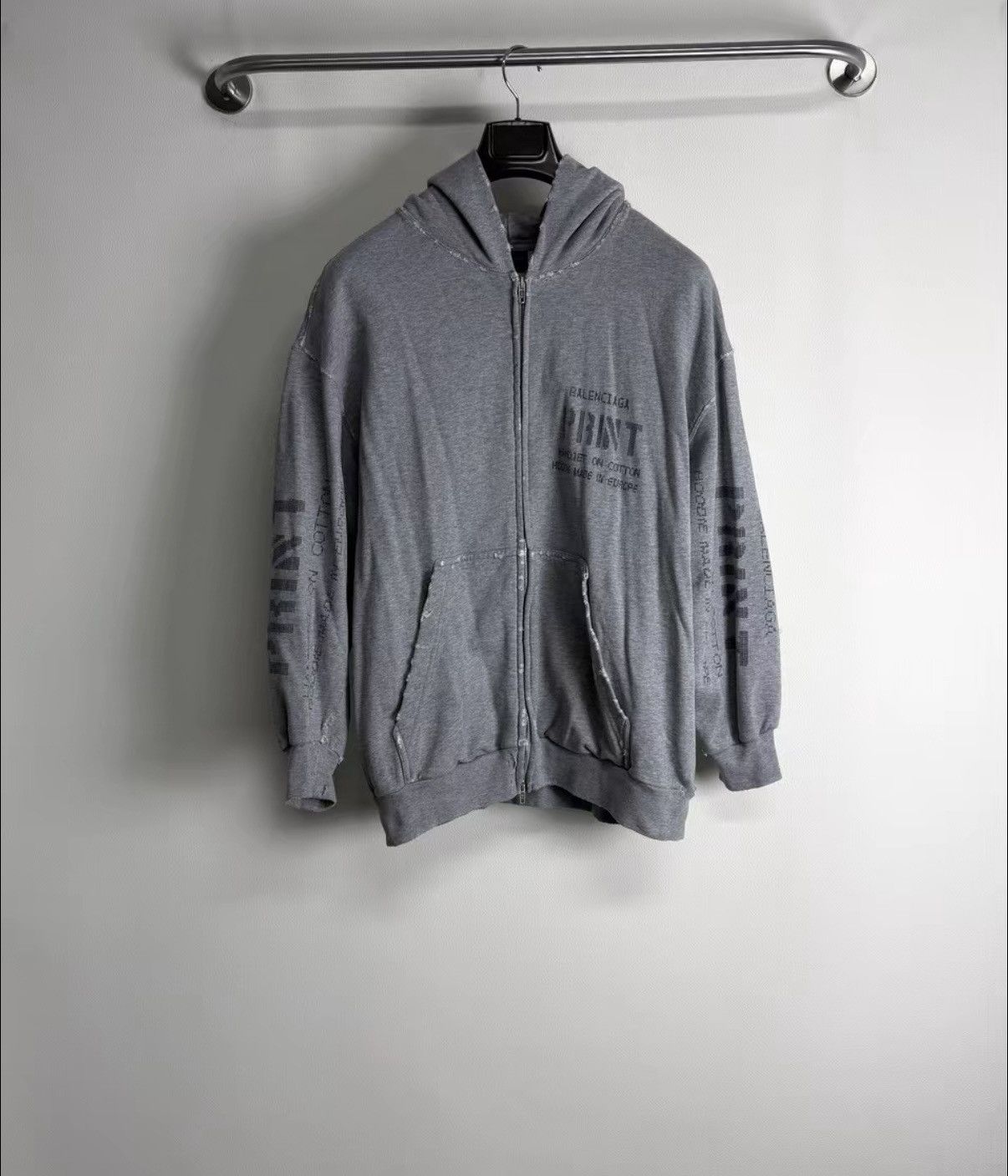 Balenciaga Balenciaga Print grey distressed zip-up hooded jacket Size US XS / EU 42 / 0 - 1 Thumbnail