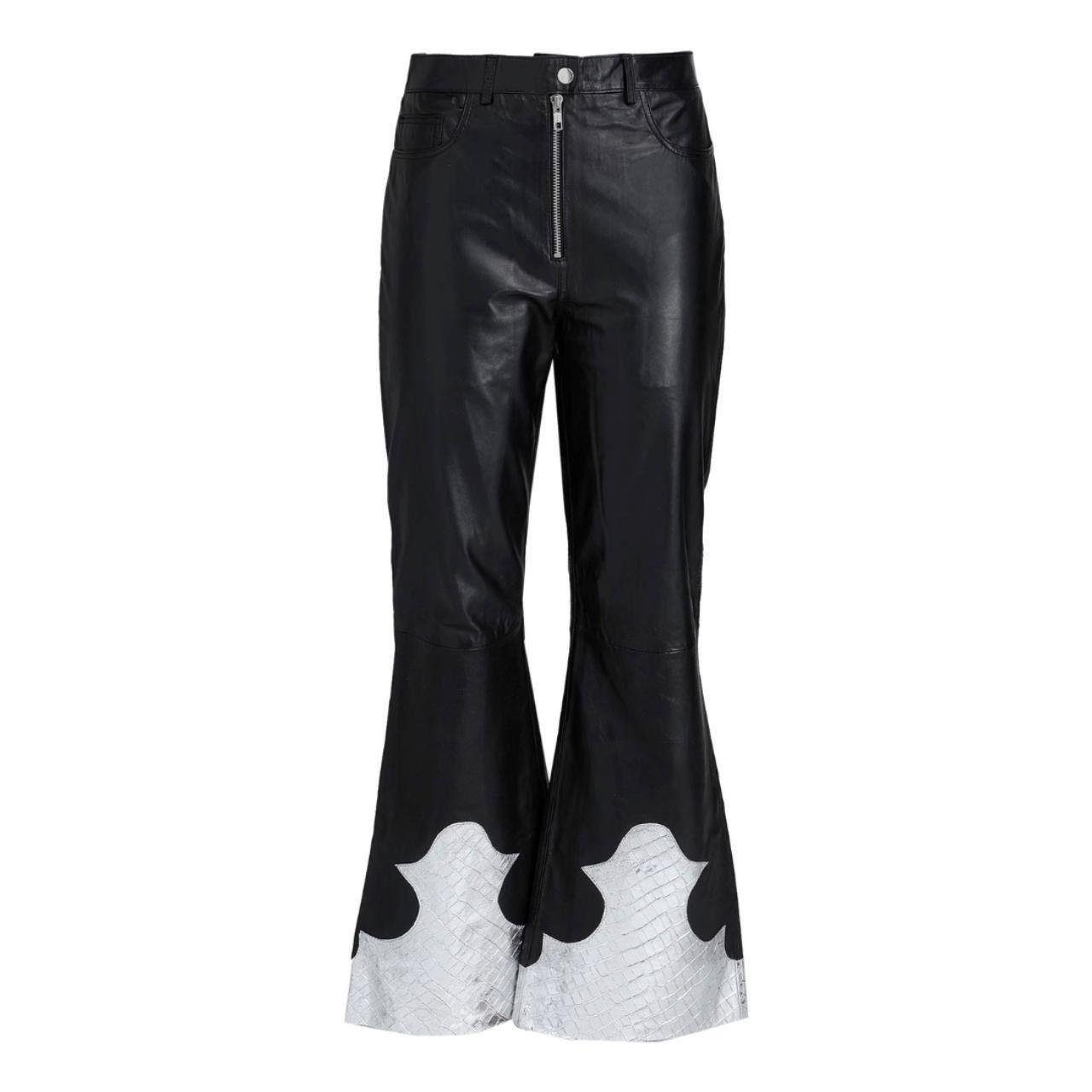 Muubaa Muubaa Silver Contrast Flare Leather Pants Size 27" / US 4 / IT 40 - 1 Thumbnail
