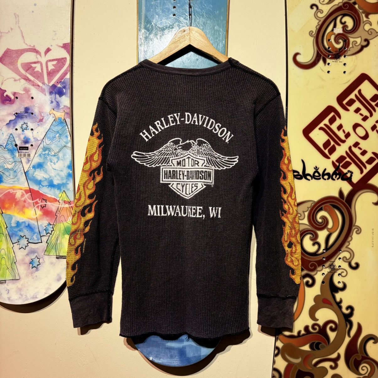 Harley Davidson VTG 1992 Harley Davidson Flame Thermal Waffle Knit Holoubek Size US L / EU 52-54 / 3 - 2 Thumbnail