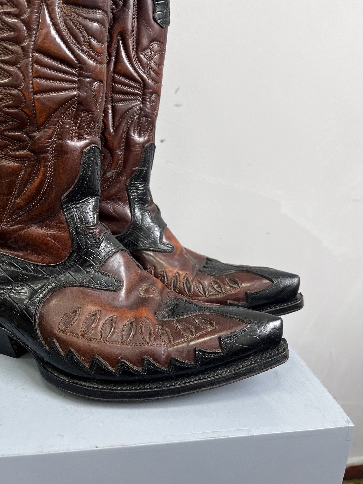 Buffalo London × Vintage × Western Rise VINTAGE WESTERN 90s leather moto cowboy boots y2k Size US 9 / EU 42 - 3 Thumbnail