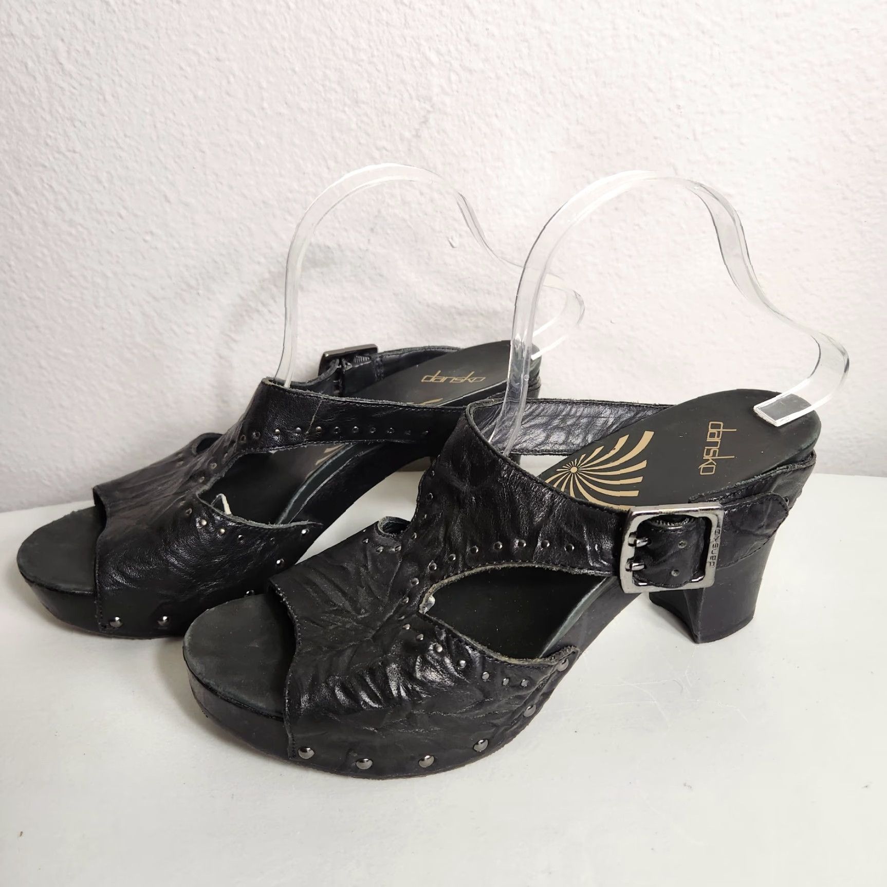Dansko Dansko Sandal Womens Leather Studded Wooden Heel Platform Slip-On Buckle Strap Open Toe 42 EU/10.5 US Black Womens Size US 11 / IT 41 - 2 Thumbnail