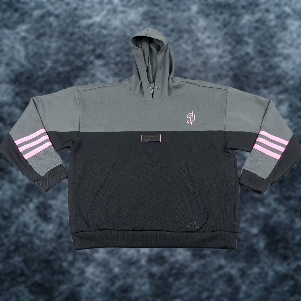 Adidas Adidas Hoodie Mens Large Gray Black 3 Stripe Pullover Sweatshirt Primegreen Knit Polyester Hooded Pockets Embroidered Logo Striped Sports Size US L / EU 52-54 / 3 - 1 Thumbnail