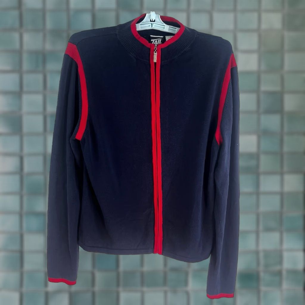 Vintage Tail Tech Performance Cardigan Silk Blend Womens Size L Blue Full Zip Knit Slim Fit V-Neck Cardigan Size L / US 10 / IT 46 - 1 Thumbnail