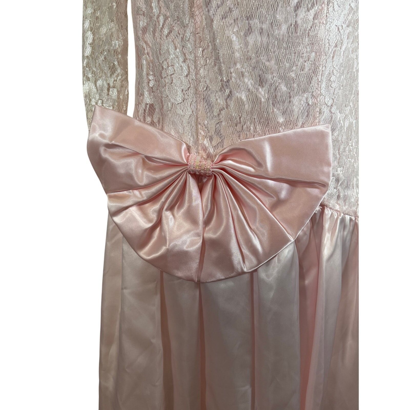 Vintage Vintage 80s Pink Lace & Satin Party Prom Dress Bow No Size Size L / US 10 / IT 46 - 2 Thumbnail