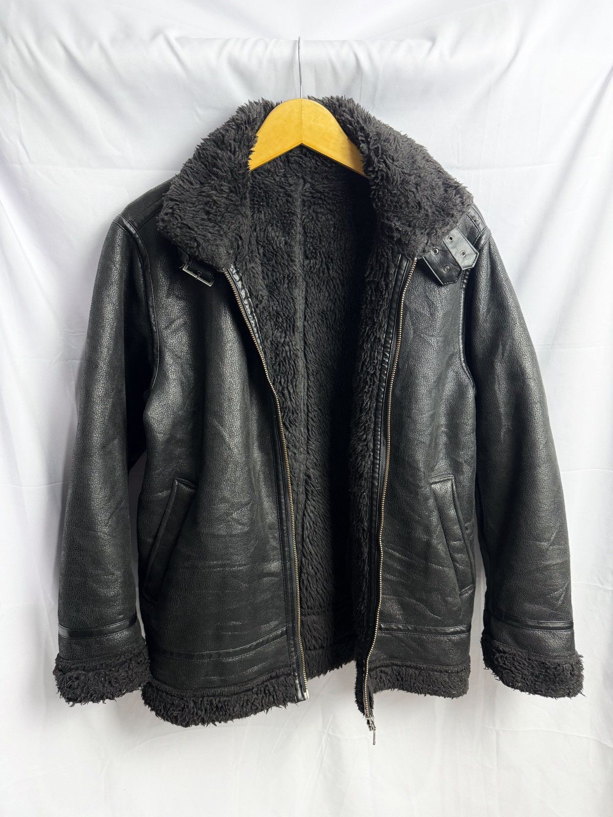 image of Le Grande Bleu L G B x Yasuyuki Ishii Japanese~Fur Rush/hour Leather Suede Jacket in Black (Size Me