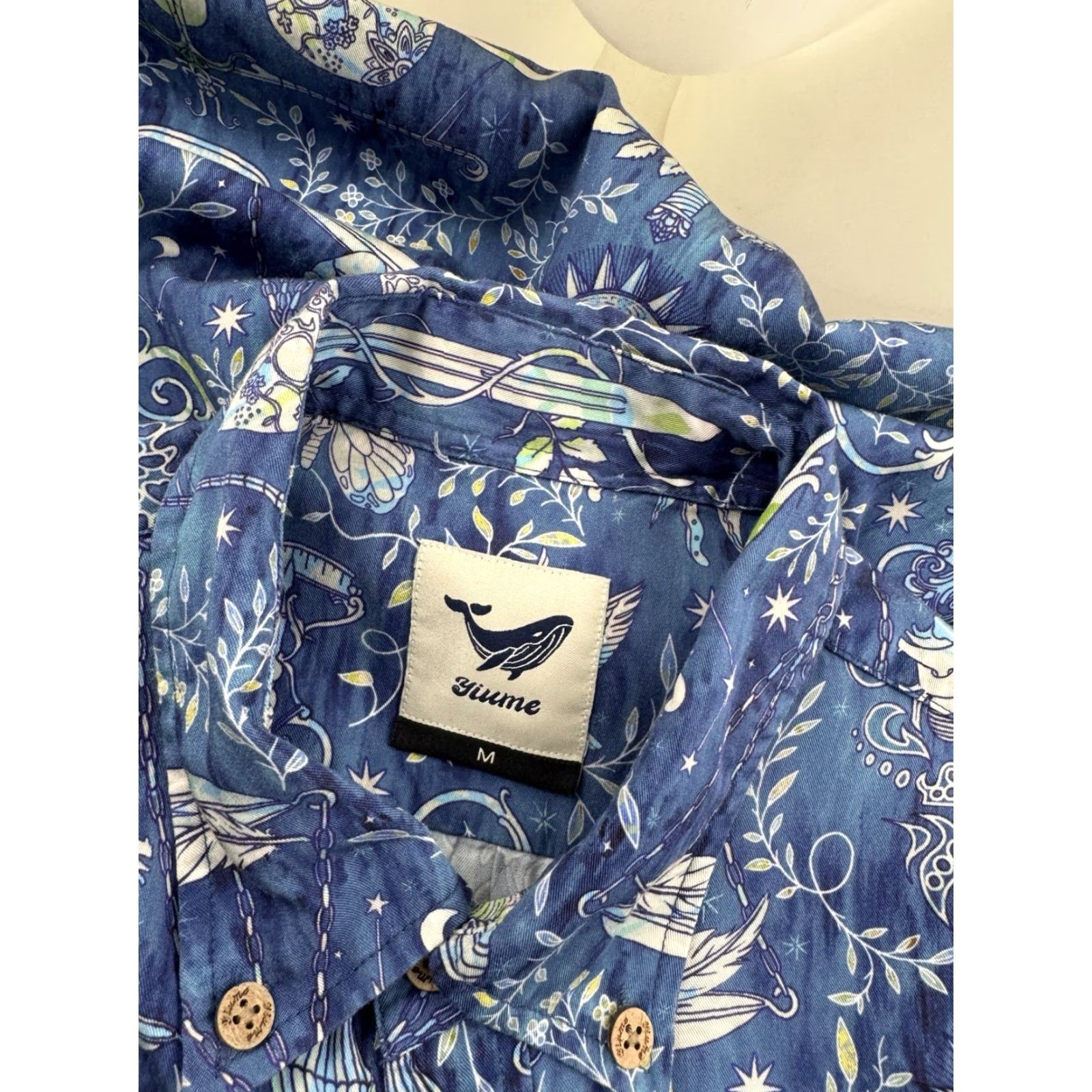 Vintage YIUME Astrological Skull Sword Hawaiian M Shirt Blue Short Sleeve Button-Up M Mens Hawaii Hawaiian Shirt 90s JC (EXCELLENT) Size US M / EU 48-50 / 2 - 6 Thumbnail