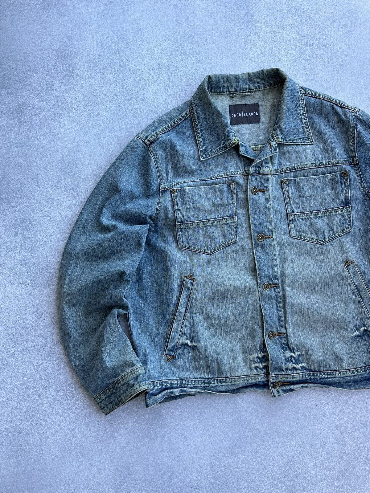 Casablanca × Vintage Vintage Casablanca Denim Distressed Japanese Jacket Size US XL / EU 56 / 4 - 3 Thumbnail