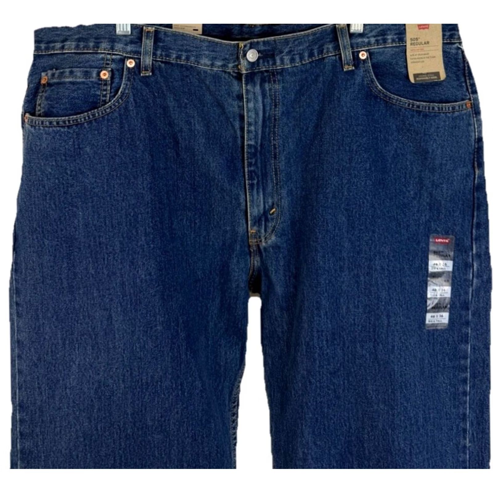 Levi's 505 Jeans Mens 46x36 Blue Denim Regular 100% Cotton NEW