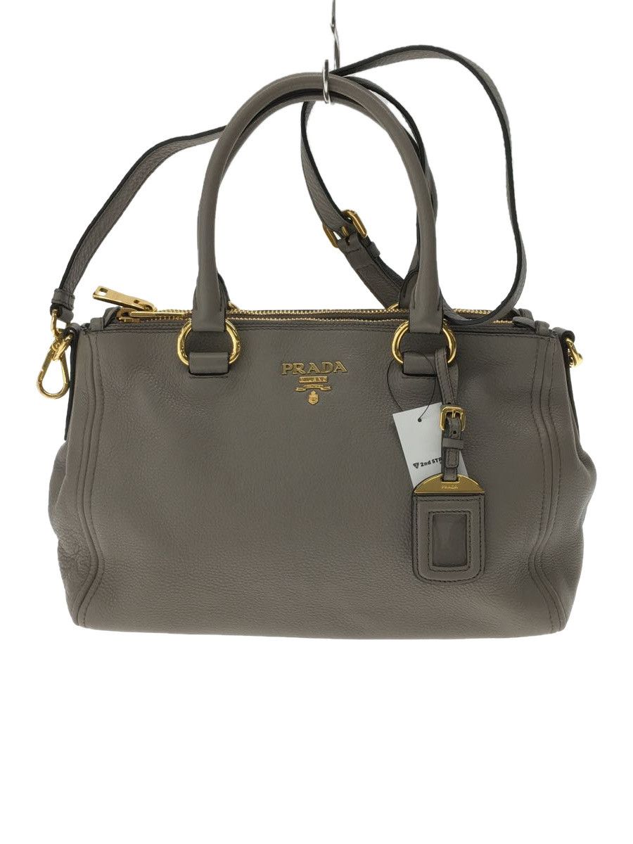 Prada Shoulder Bag Leather Gry Plain Bag