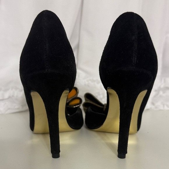 Betsey Johnson Betsey Johnson Glendah Black Suede Peep Toe Heels W/Bow Embe Size US 6 / IT 36 - 6 Thumbnail