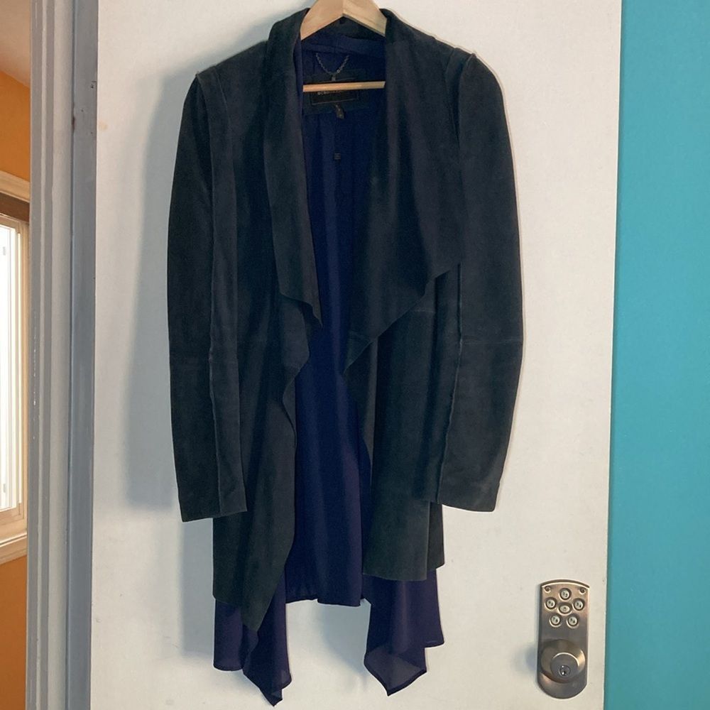 Bcbgmaxazria BCBG Maxazria Navy Leather Size S Waterfall Blazer Coat Jack Size S / US 4 / IT 40 - 4 Thumbnail