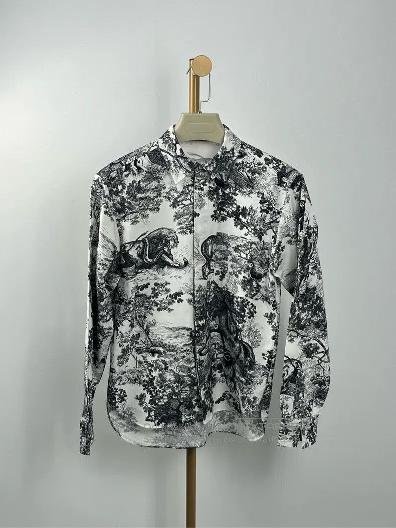 Dior Dior White full printed pattern long-sleeved shirt Size XXS / US 00 / IT 34 - 1 Thumbnail