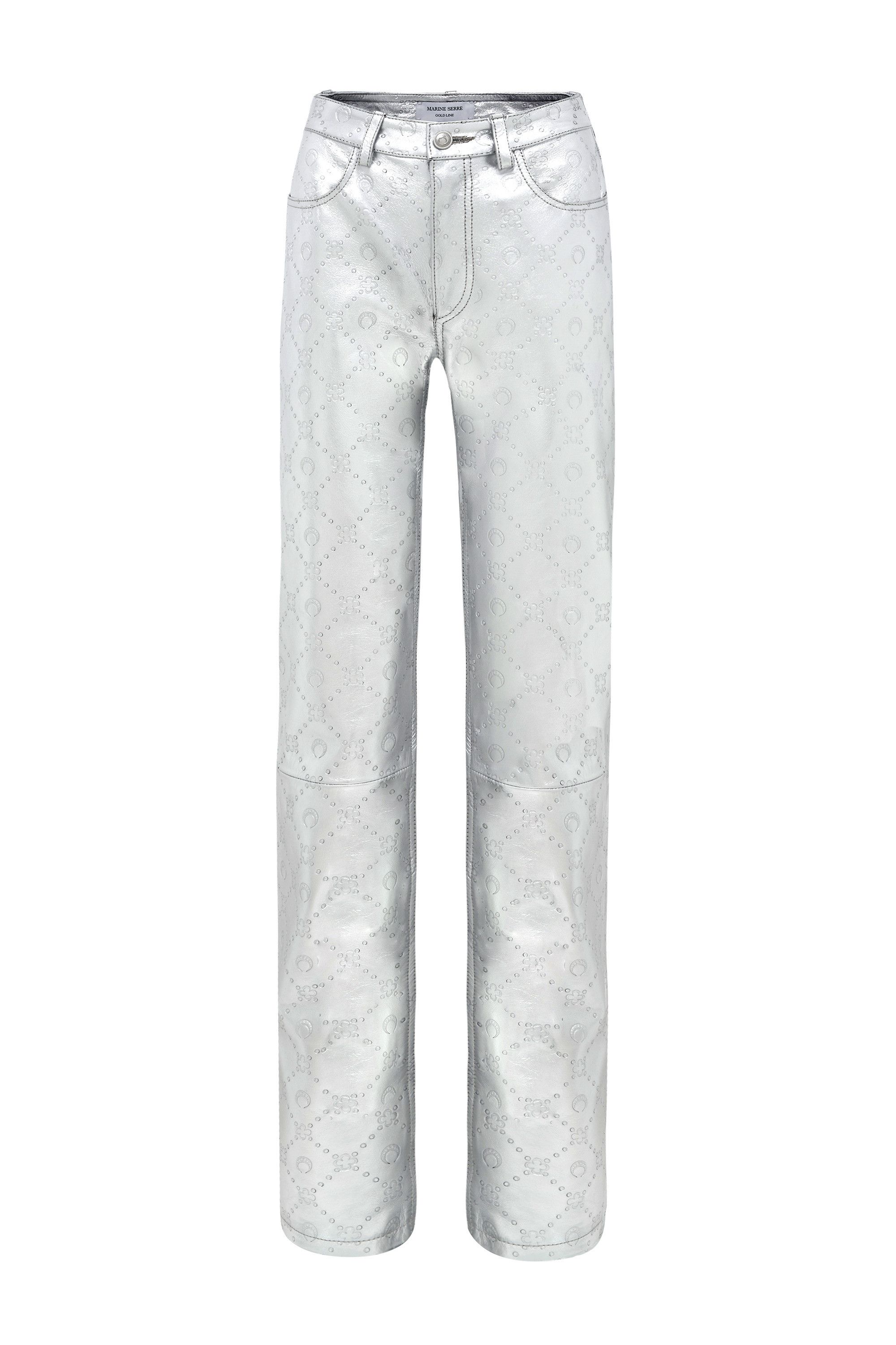 Marine Serre o1s22i1n0225 Leather Laminated Moonogram Pant in Silver Size 26" / US 2 / IT 38 - 1 Thumbnail