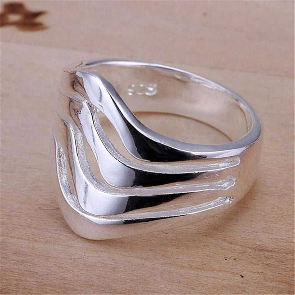 Designer 925 Silver Smooth Wave Geometric Ring - Size 7 Size ONE SIZE - 7 Thumbnail