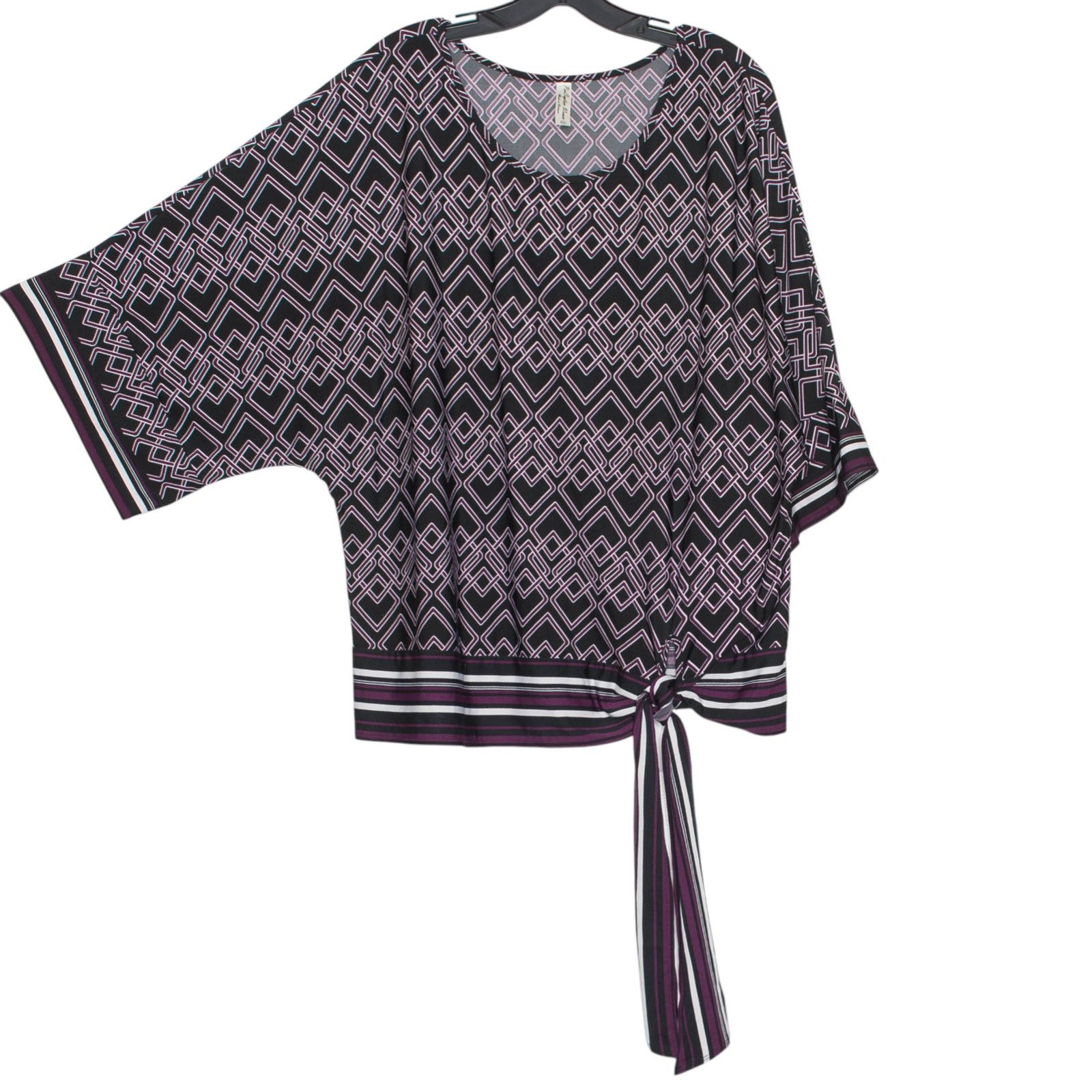 Other PerSeption Top Tie Front Comfort Stretch Black Purple 2X Size XXL / US 16-18 / IT 52-54 - 1 Thumbnail