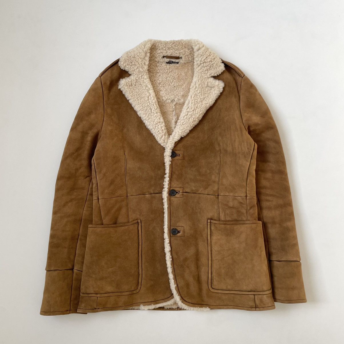 Miu Miu Mid 2000s Tan Shearling Jacket Size US M / EU 48-50 / 2 - 1 Thumbnail