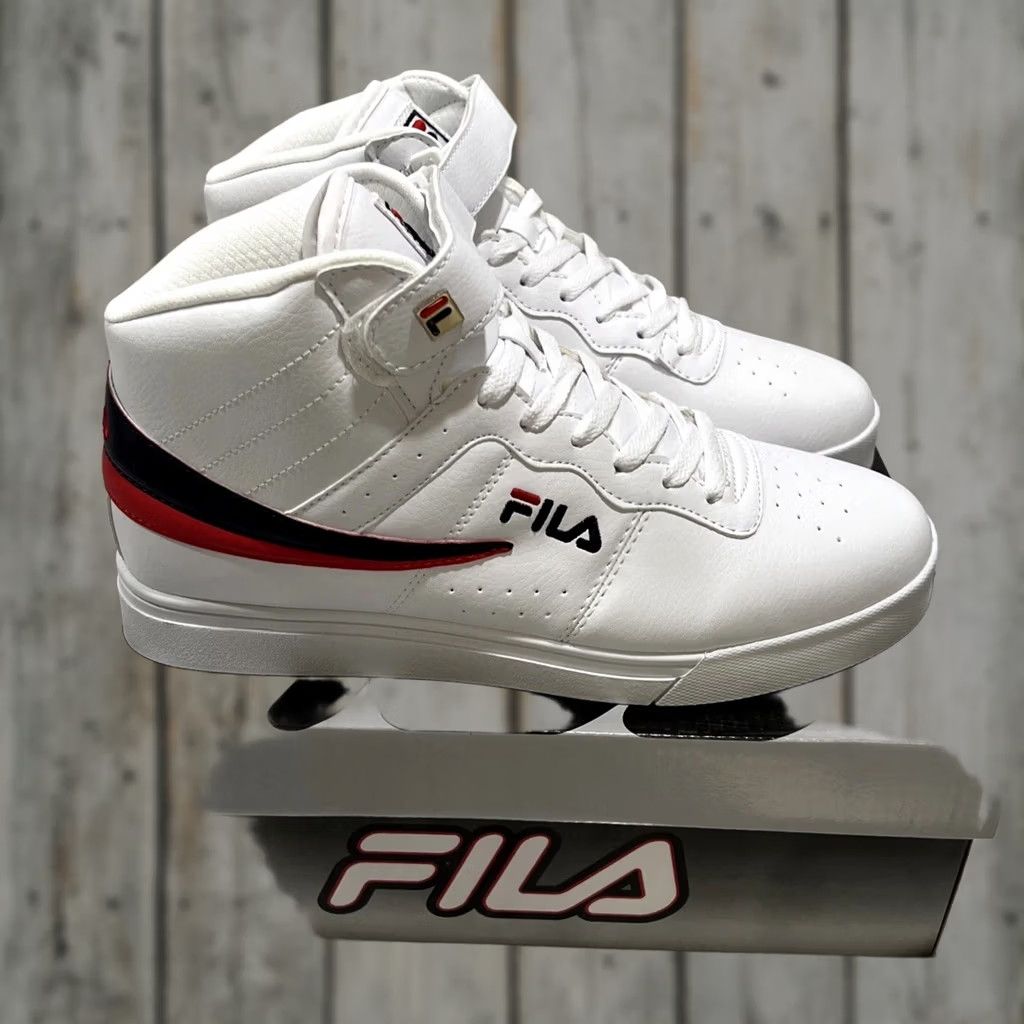 Fila FILA Sneaker Mens White Vulc Mid Plus Men New Box Navy Red Lace Hook Loop Logo Size US 10 / EU 43 - 1 Thumbnail