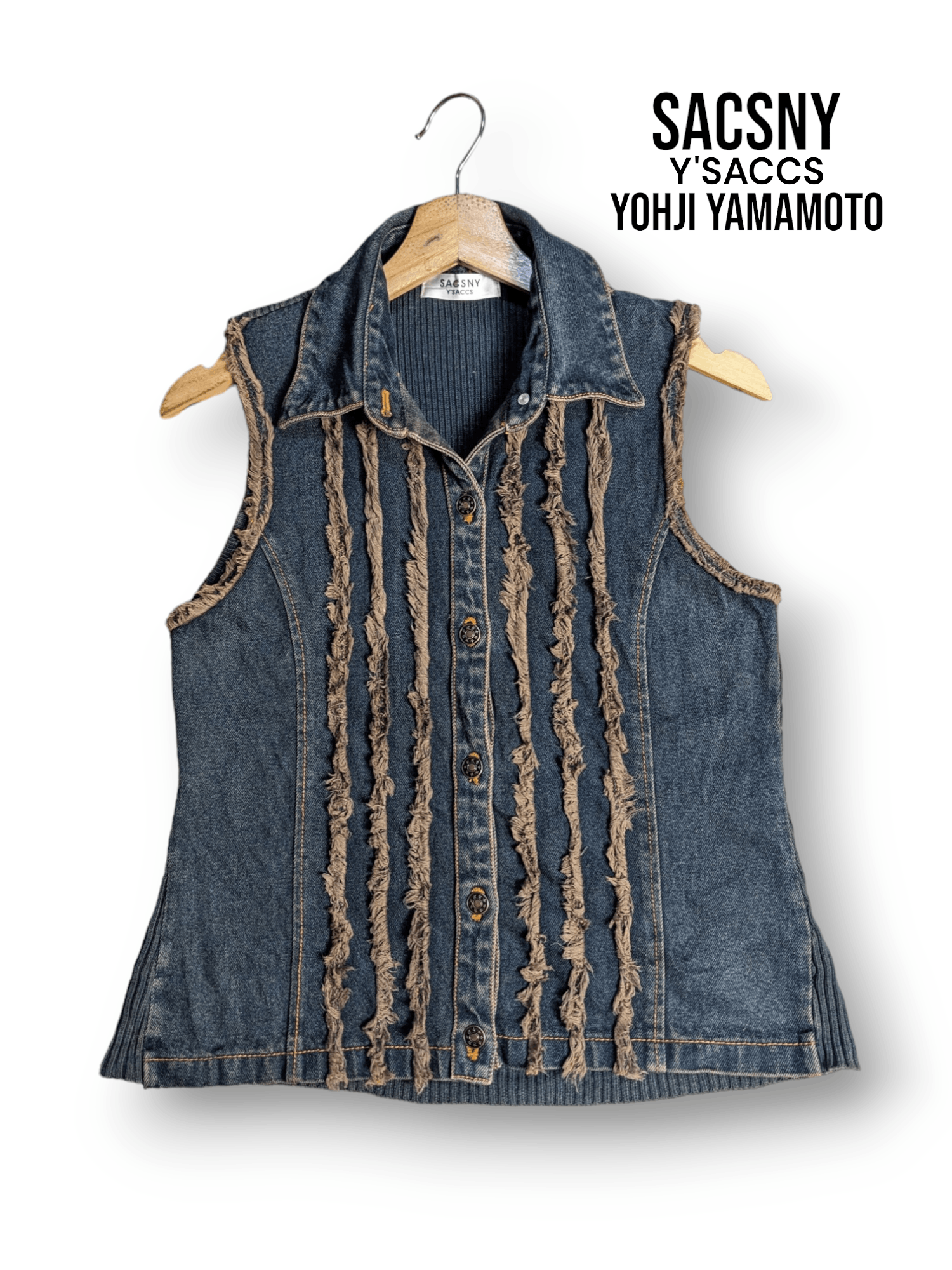 Image of Sacsny Y'saccs By Yohji Yamamoto Denim Vest Jacket in Blue Denim, Women's (Size XS)