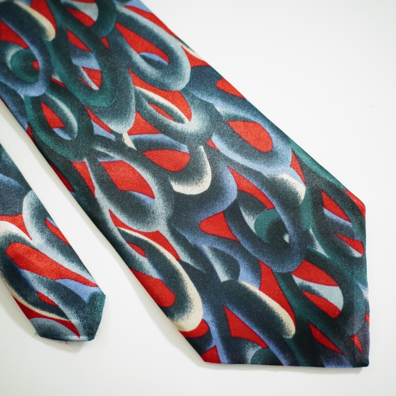 Designer Metro Red Blue Green Metallic Abstract Print Wide Silk Tie Size ONE SIZE - 1 Thumbnail