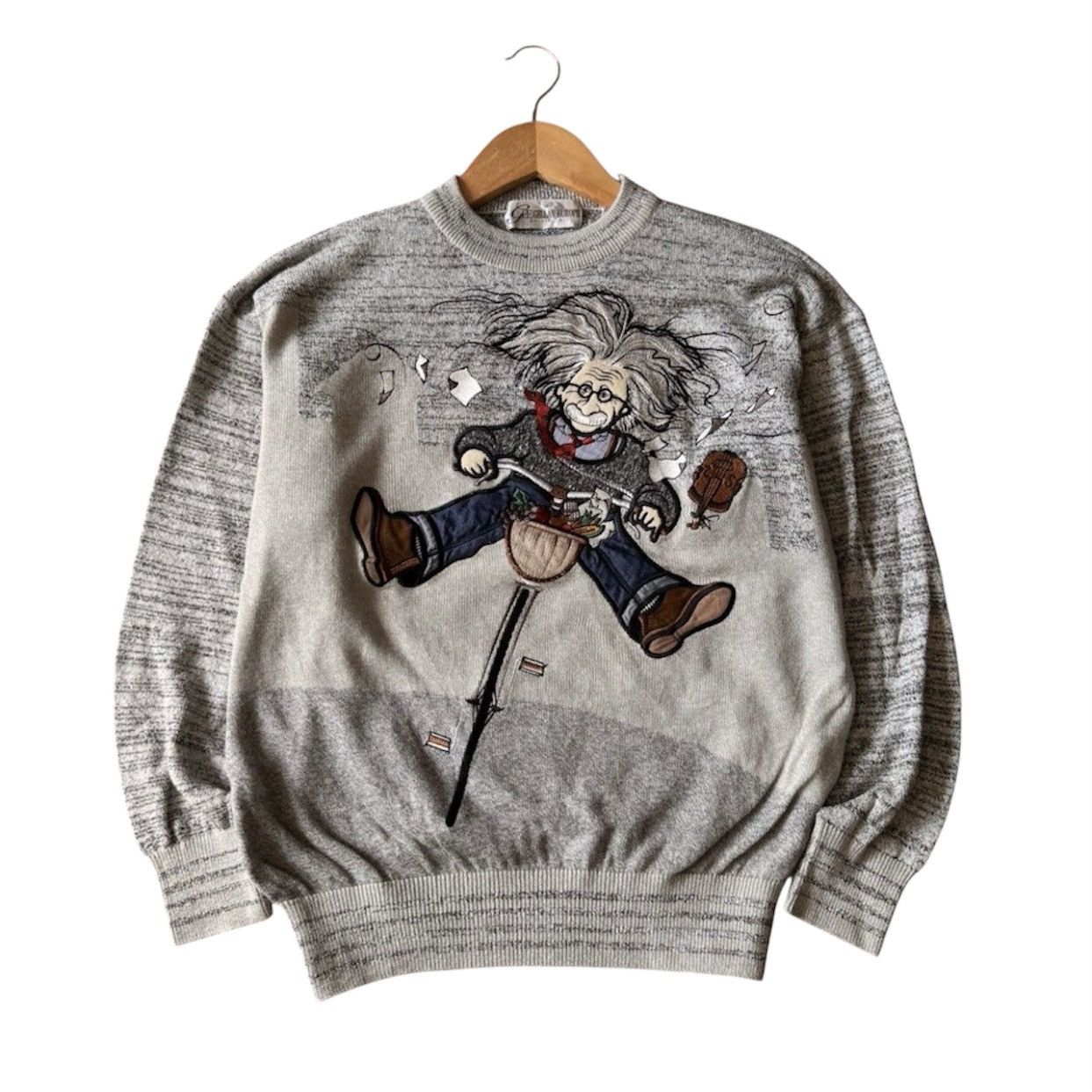 Japanese Brand VTG90s Jean Louis Fradet Albert Einstein Biking Knit Sweater Size US S / EU 44-46 / 1 - 1 Thumbnail