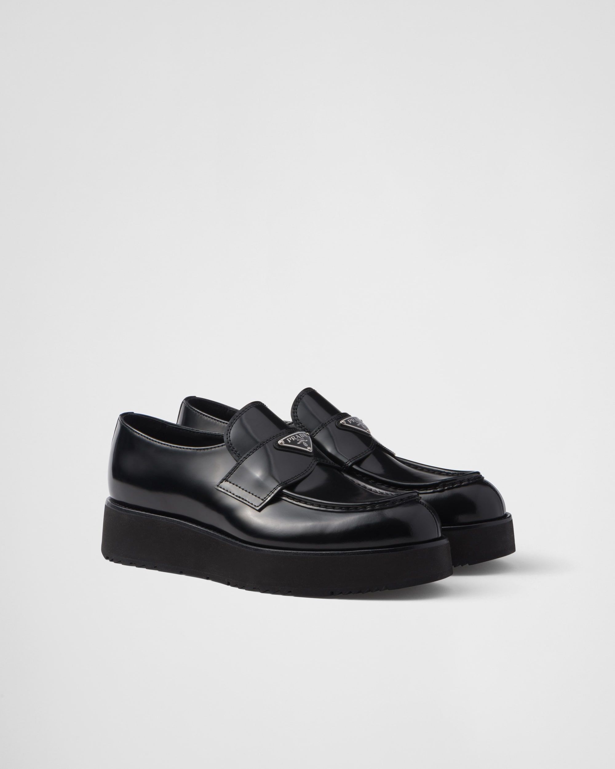 Prada Brushed leather loafers with logo Size US 7 / EU 40 - 1 Thumbnail