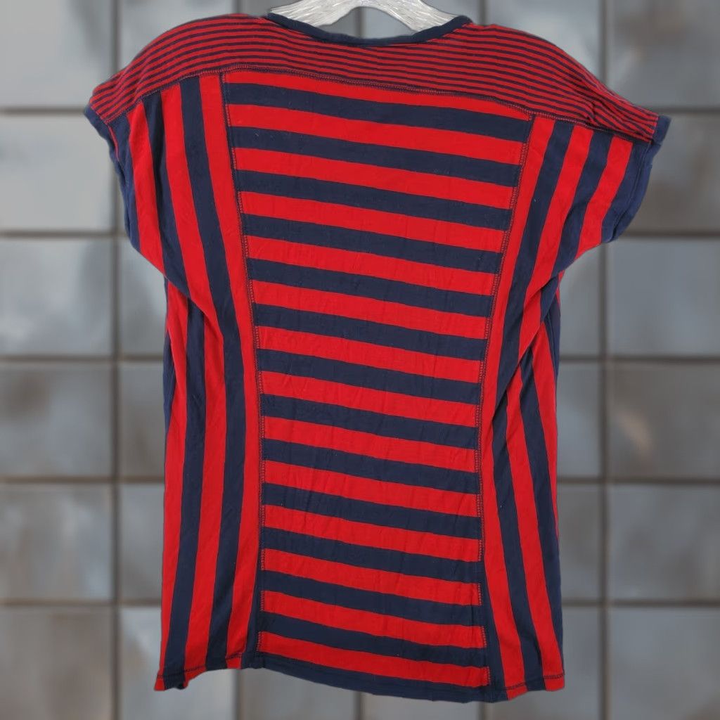 Express Express Shirt Womens XS Navy Blue And Red Striped Short Sleeve Stretch Nice Size XS / US 0-2 / IT 36-38 - 1 Thumbnail
