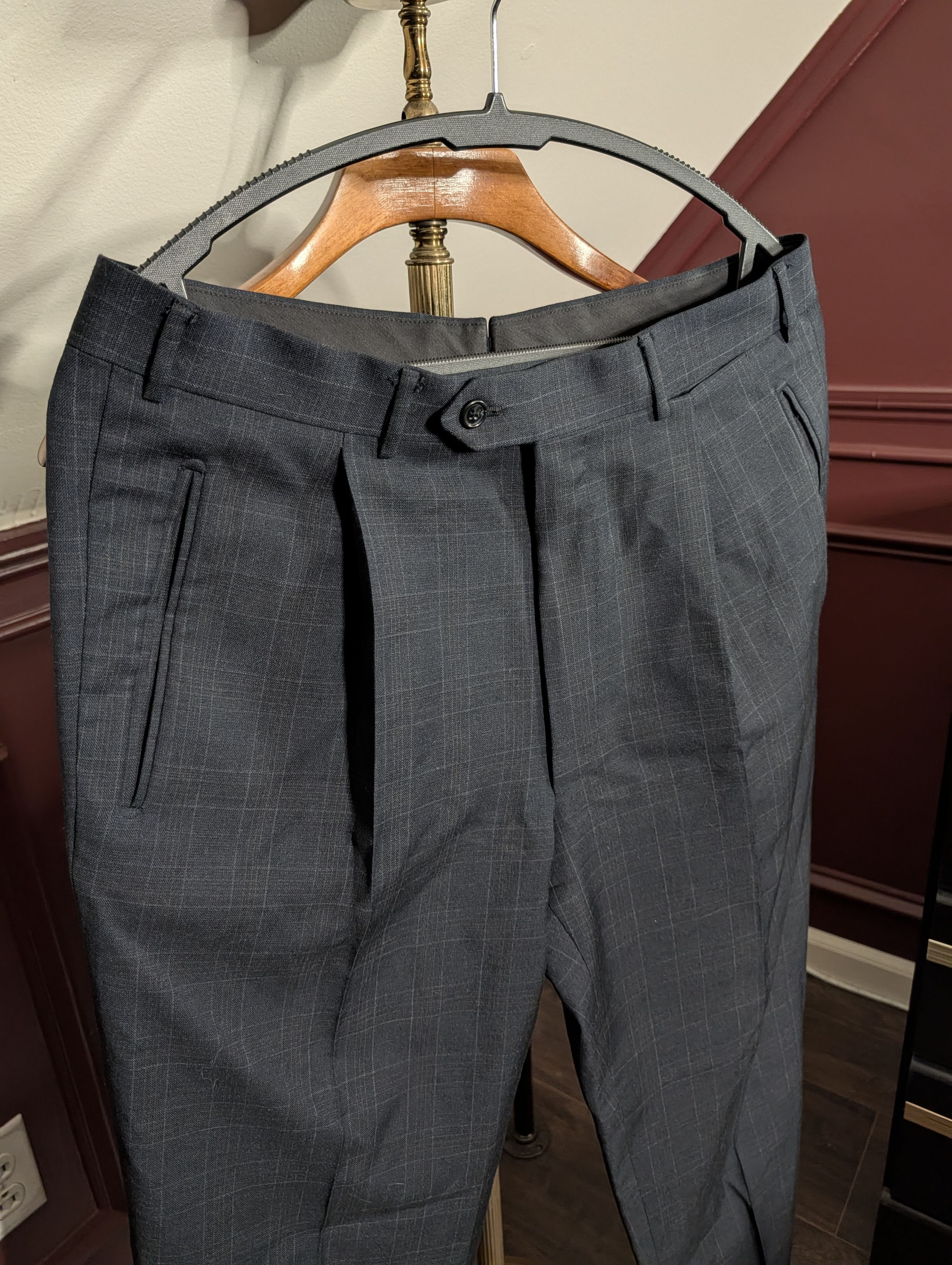 Corneliani Merino wool gray check pattern Italian dress pants sz 50 Size US 33 - 2 Thumbnail