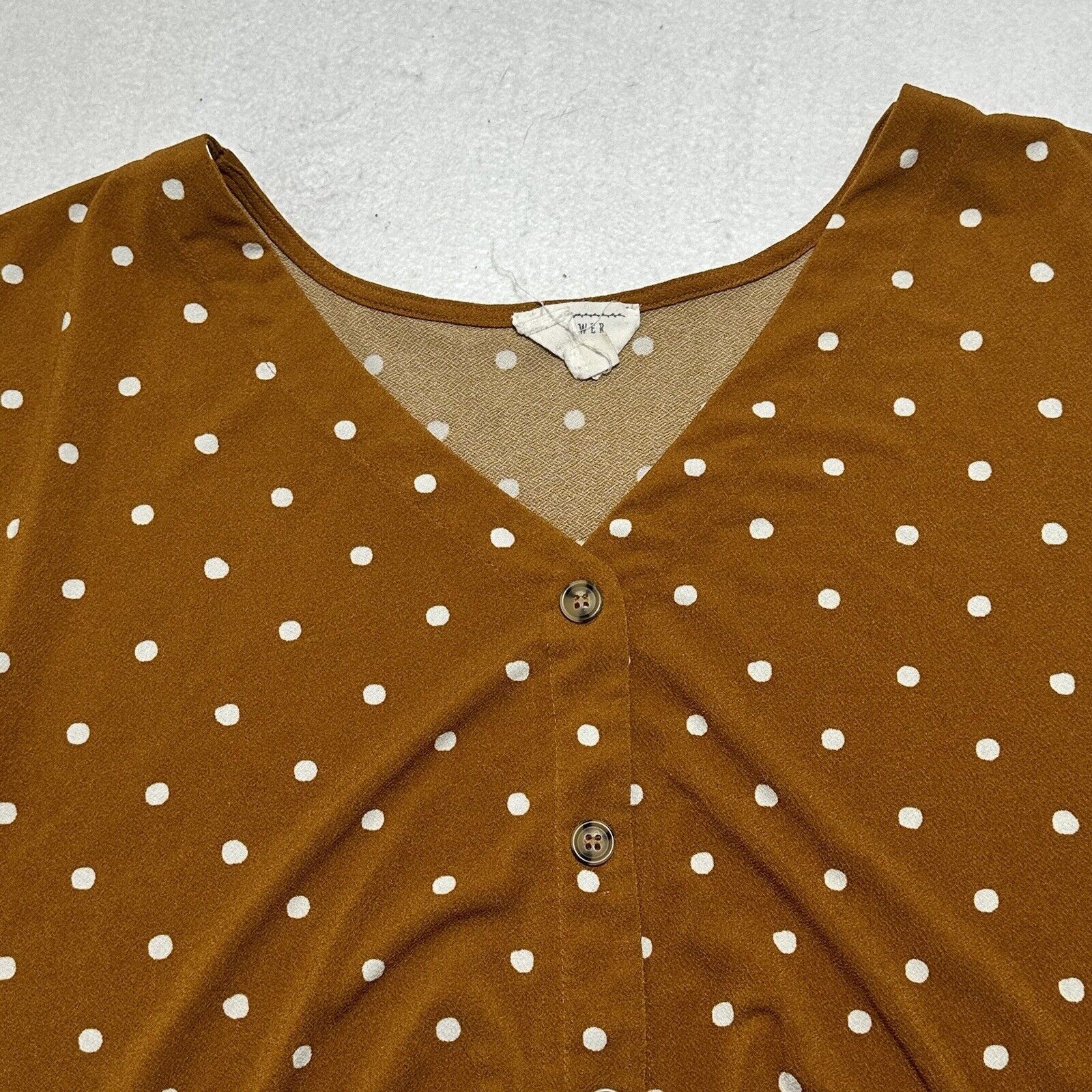 Other Flower & Feather 2X Yellow Polka Dot V-Neck Blouse Tie Front Size XXL / US 16-18 / IT 52-54 - 4 Thumbnail