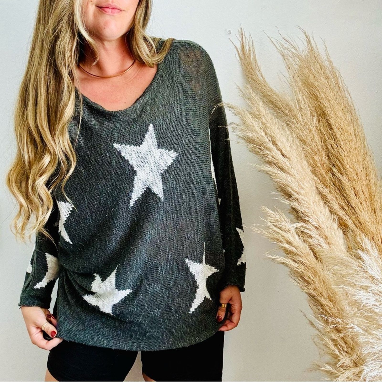 Nordstrom WISHLIST Grey Gray White Stars Bold Chunky Pullover Sweater Size M / US 6-8 / IT 42-44 - 9 Thumbnail
