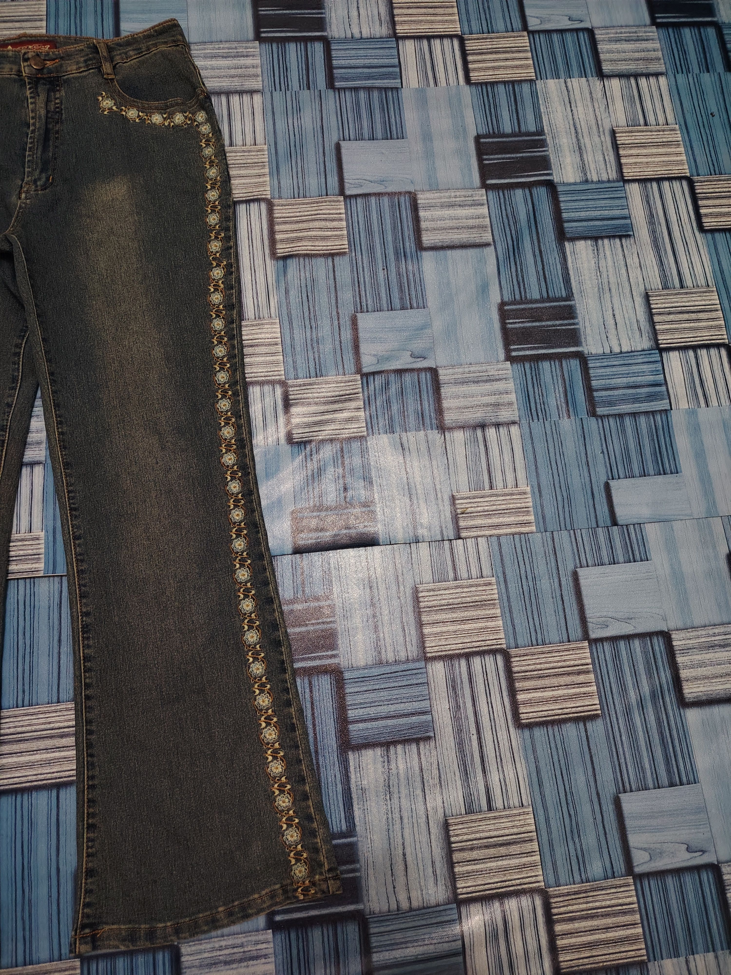 If Six Was Nine × Japanese Brand Insane Bootcut Aofeng Flower Embroidered Side Flared Jeans Size US 30 / EU 46 - 3 Thumbnail