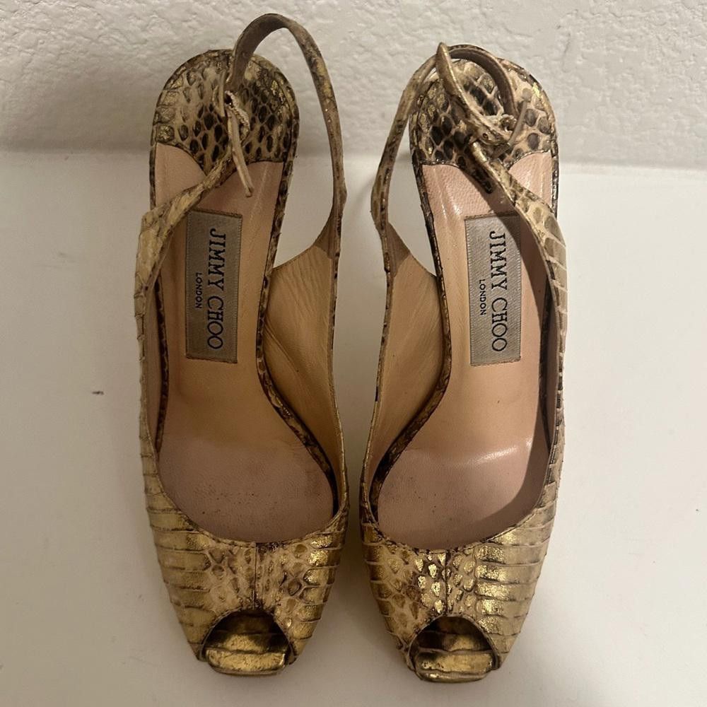 Jimmy Choo Jimmy Choo Nova Gold Snakeskin Leather Platform Slingback 36 Size US 5 / IT 35 - 11 Thumbnail