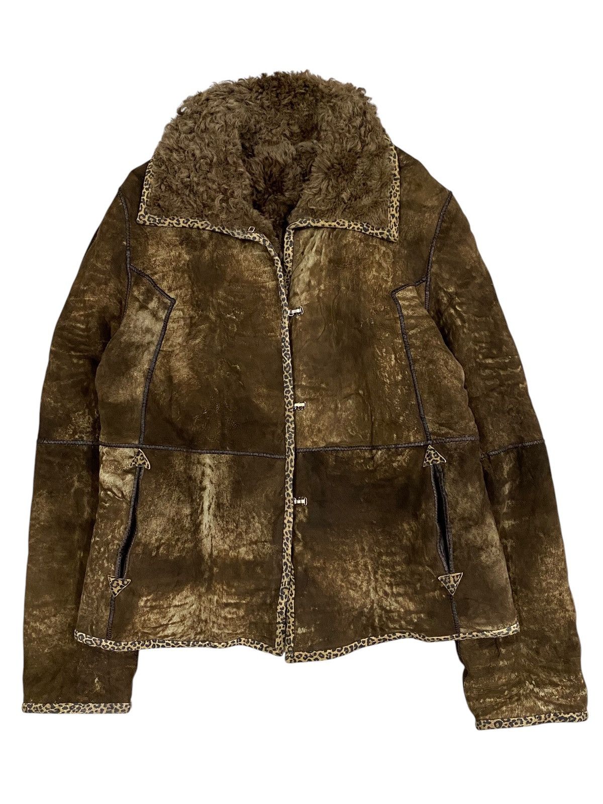 Vintage Vintage Shearling Fur Jacket with Leopard Trim Size M / US 6-8 / IT 42-44 - 1 Thumbnail