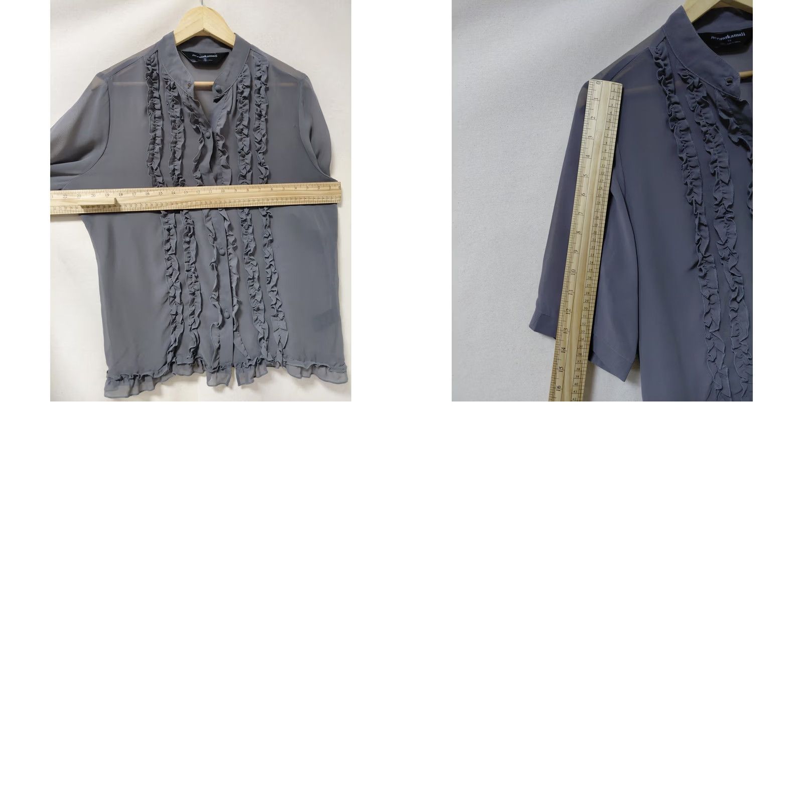 Norma Kamali normakamali Norma Kamali Ruffle Front Blouse Grey Solid Woven 3/4 Sleeve Size L Size L / US 10 / IT 46 - 8 Thumbnail