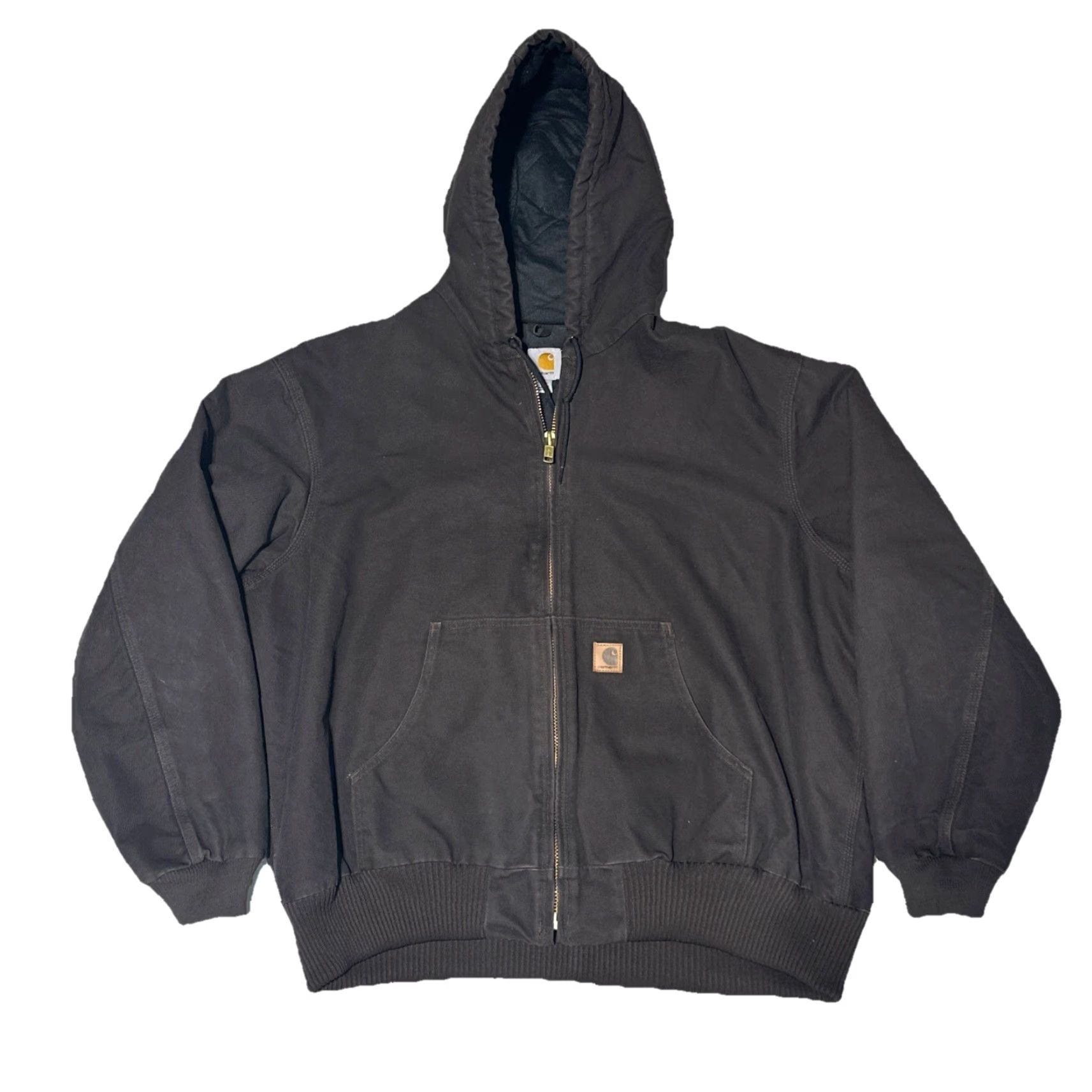 Carhartt VINTAGE Carhartt J130 Mens Hooded Bomber Jacket 2XL Dark Brown Canvas Quilt Lined Zipper Workwear Size US XXL / EU 58 / 5 - 2 Thumbnail
