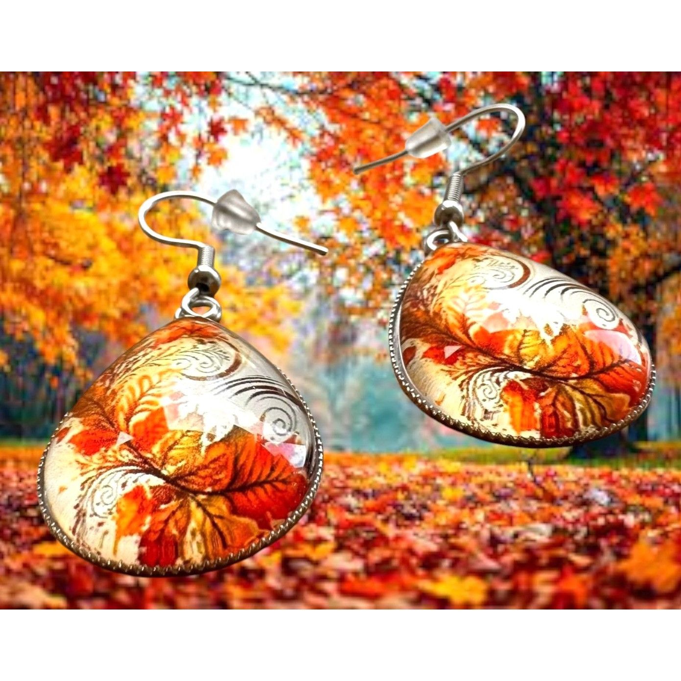Handmade Fall Leaves Earrings New Teardrop Thanksgiving Dangle Hooks Size ONE SIZE - 6 Thumbnail
