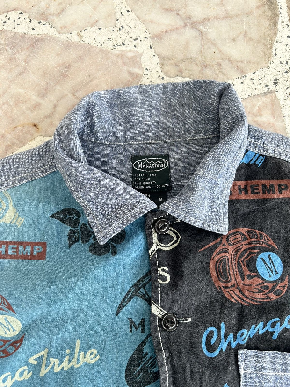 Manastash Chenga Tribe Overprint Cannabis Hemp Button Up Shirt Size US M / EU 48-50 / 2 - 7 Thumbnail
