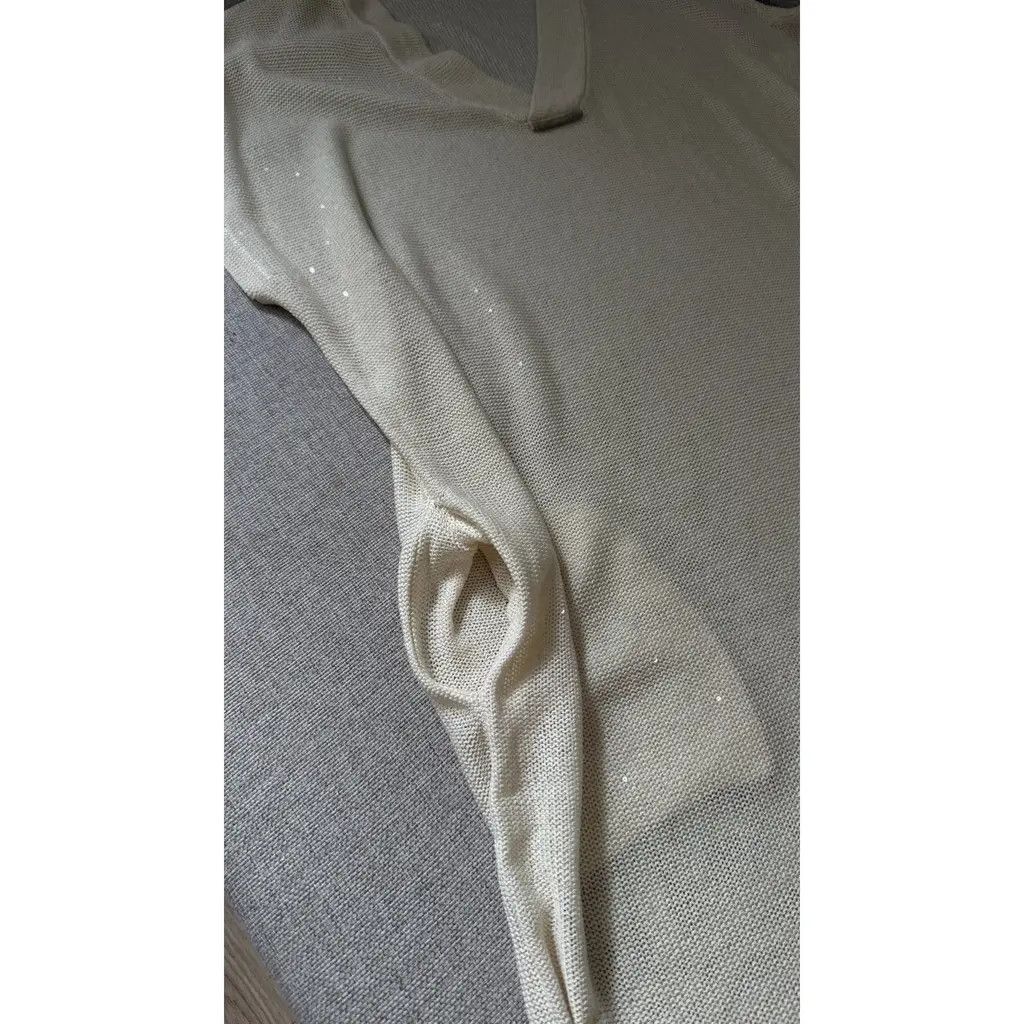 Brunello Cucinelli Brunello Cucinelli Beige Sequin Linen Silk Knit Mini Dress L Size L / US 10 / IT 46 - 5 Thumbnail