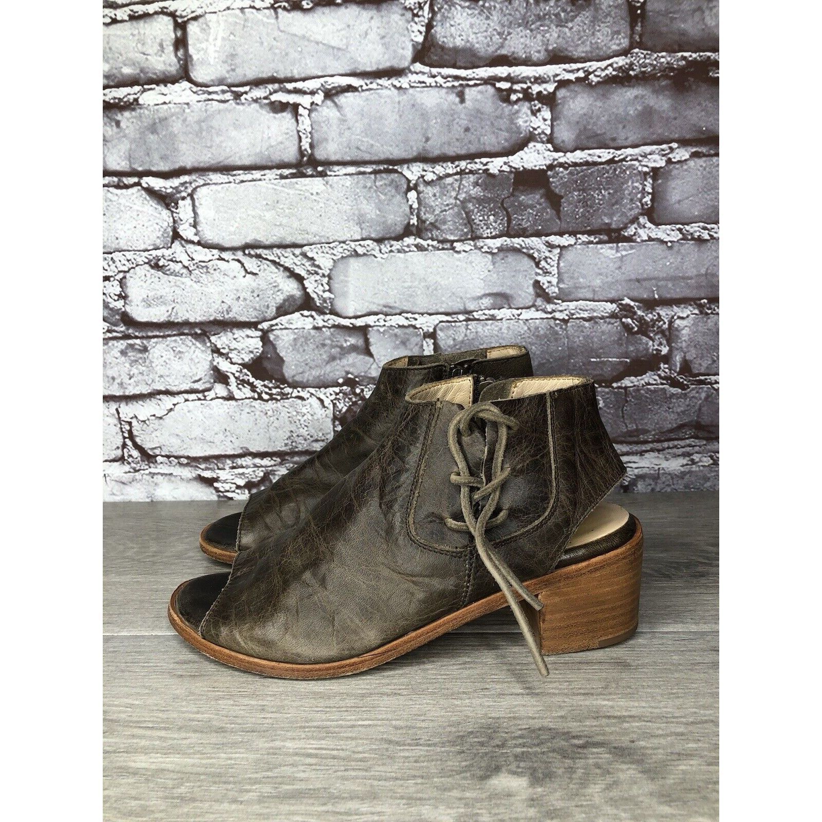 Other Baske California Ariel Olive Leather Lace Zip Open Toe Heel Size US 6 / IT 36 - 1 Thumbnail