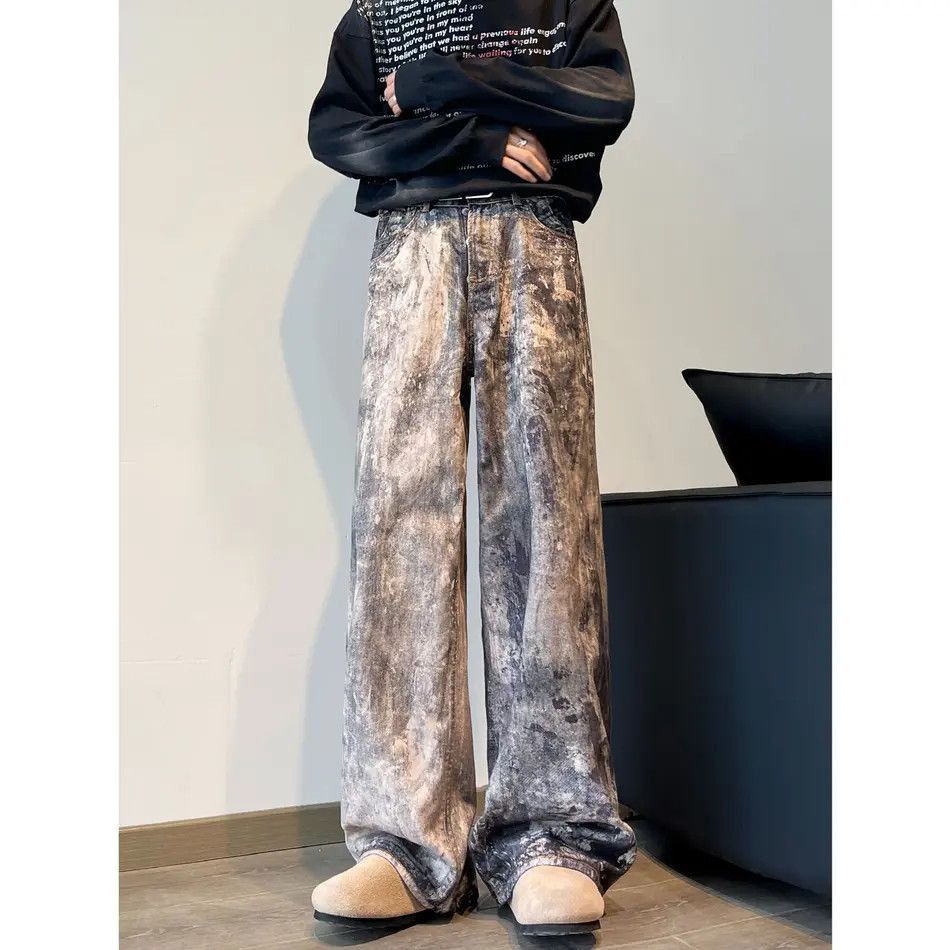 Japanese Brand Retro loose splashed ink printed jeans Size US 32 / EU 48 - 6 Thumbnail