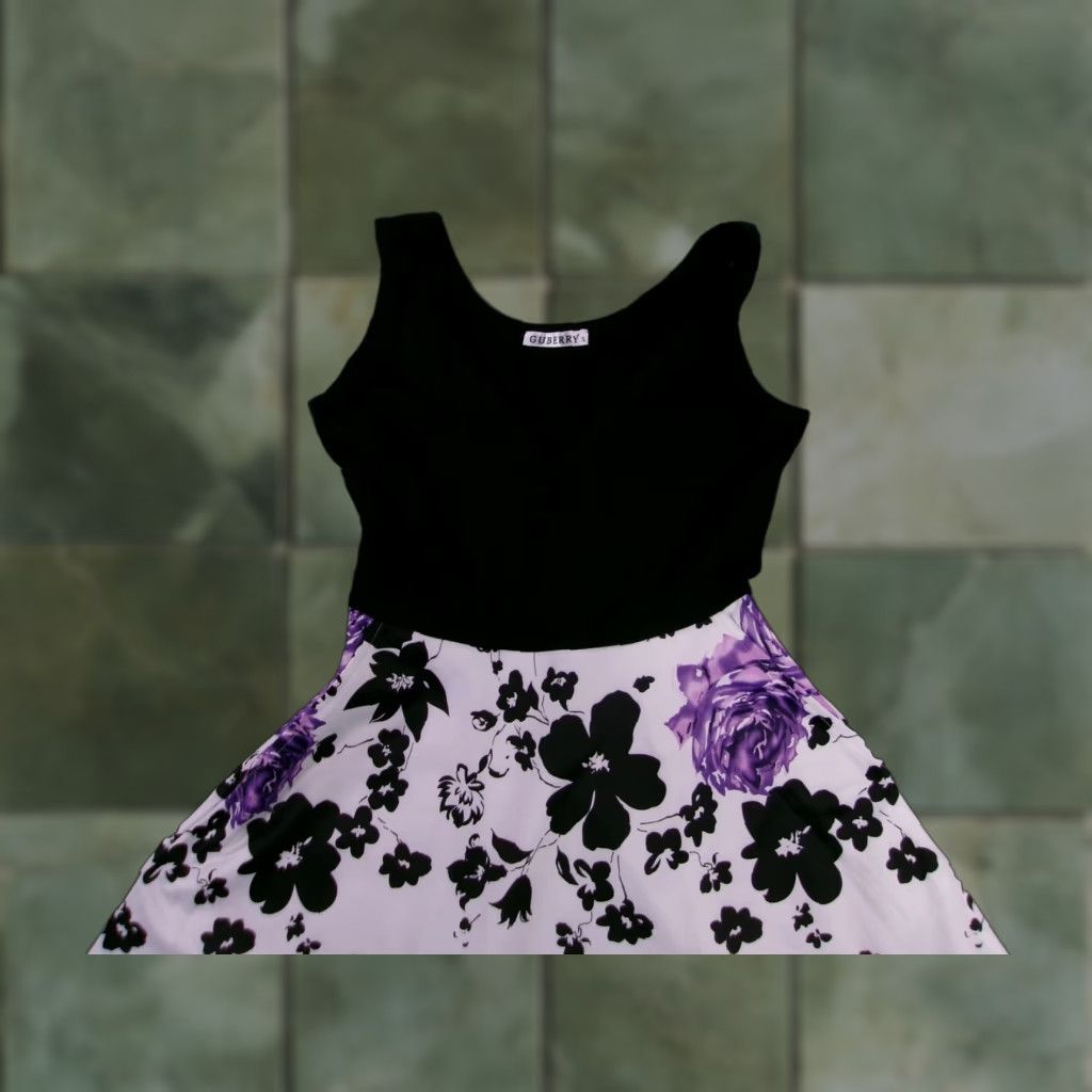 Vintage Guberrys Dress Womens S Black Floral Fit & Flare Cotton Spandex Knee Length Size S / US 4 / IT 40 - 1 Thumbnail