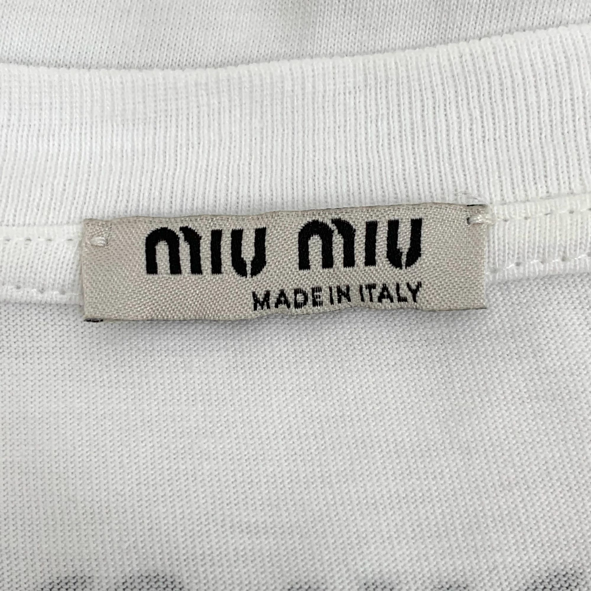Miu Miu Miu Miu White & Black Striped Cotton Round-Neck Long-Sleeved Size L / US 10 / IT 46 - 2 Thumbnail