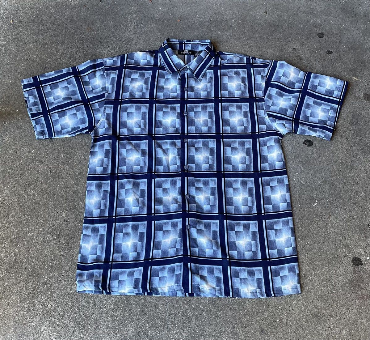Vintage Y2k City Impact Geometric Dance floor AOP button Shirt Size US L / EU 52-54 / 3 - 1 Thumbnail