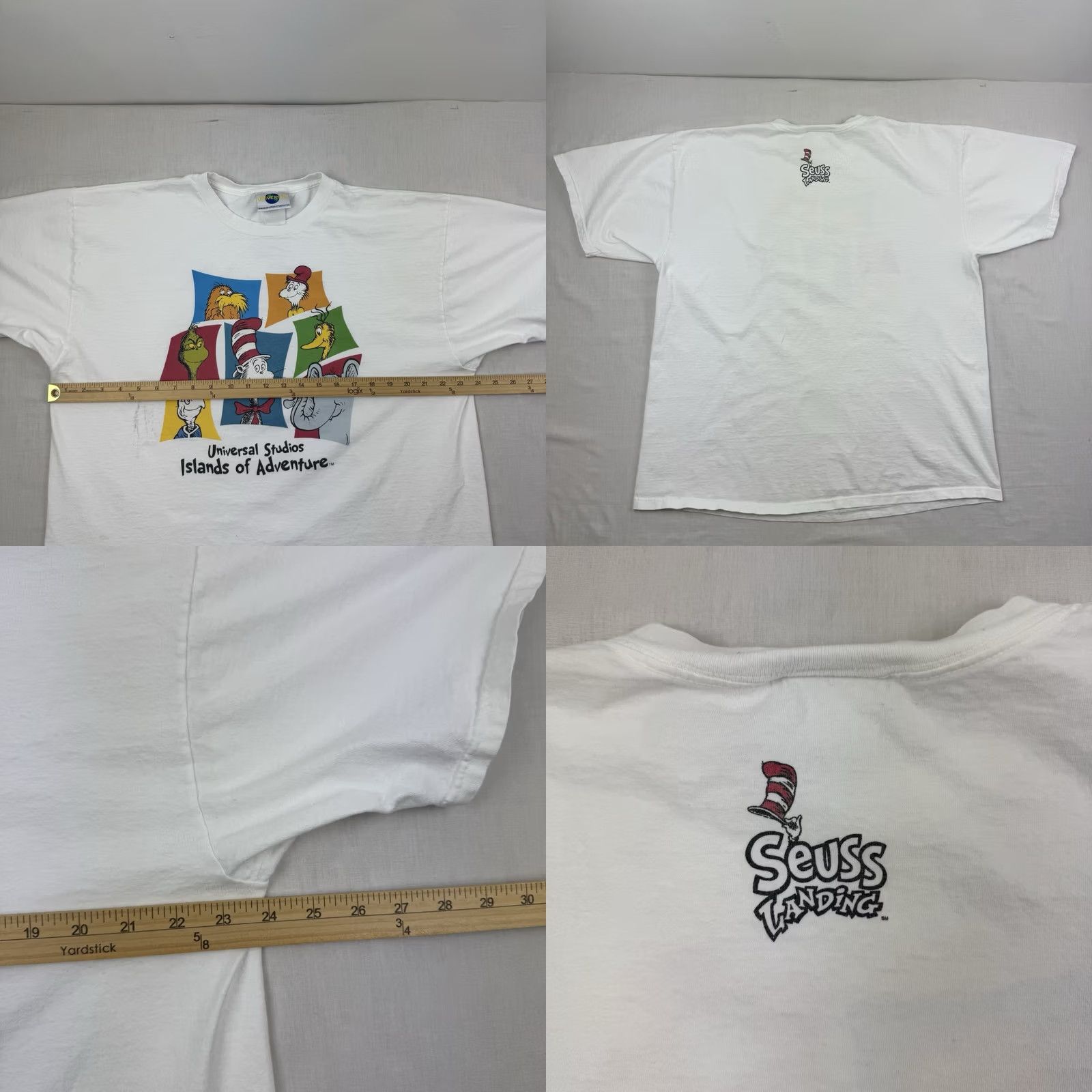 Vintage VINTAGE Universal Studios Dr Seuss T Shirt Men L White Cartoon 90s Seuss Landing Cat Womens Mens Boys Girls Size US L / EU 52-54 / 3 - 8 Thumbnail